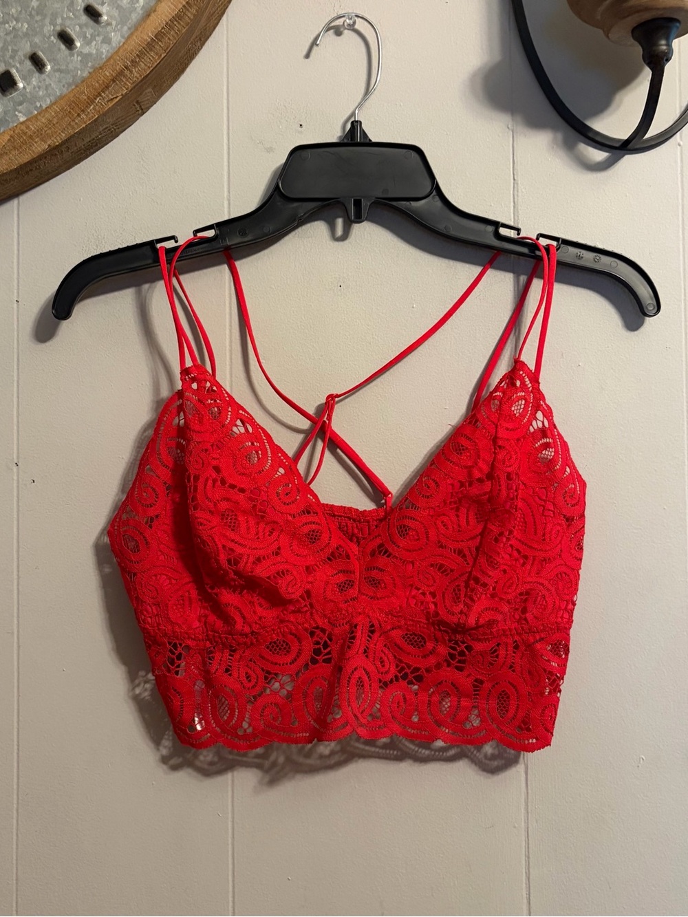 PINK Victoria's Secret Red Lace Bandeau Bralette with Strappy Back
